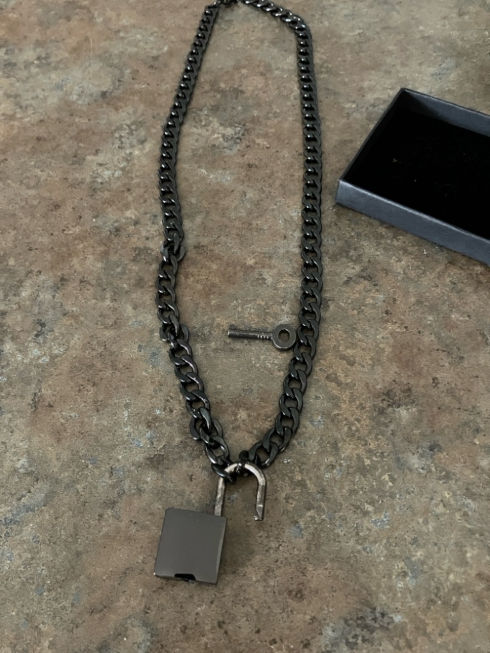 Black Padlock Key Black Chain Alternative Style Pendant Punk Goth LV Biker New